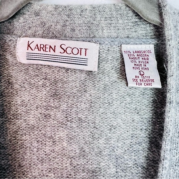 LAMBSWOOL ANGORA BUTTON DOWN RETRO CARDIGAN LIGHT GRAY SIZE LARGE EUC - Picture 3 of 7